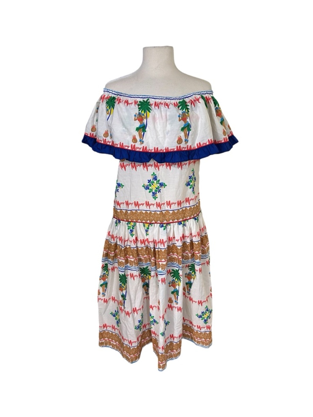 Vintage Mamo Howell Dress Floral Hawaiian Look Off The Shoulder Novelty Sz 2